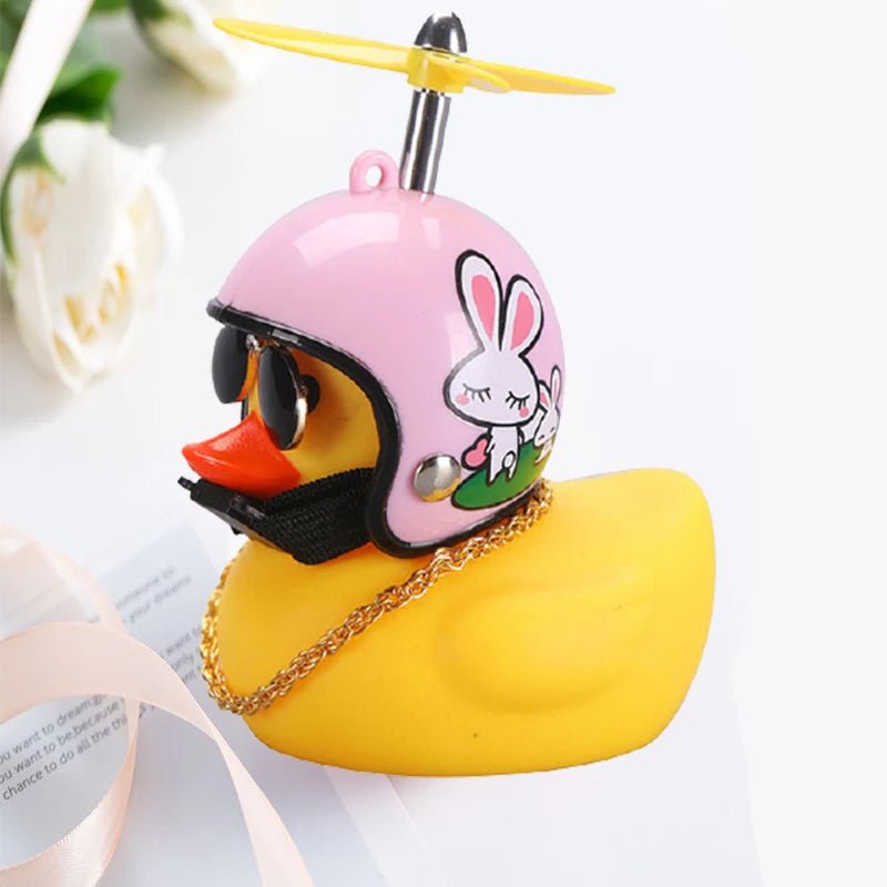 Car Duck With Helmet Broken Wind Pendant Small Yellow Duck Road Bike Motor Helmet Riding Cycling Accessories Without Lights - shift - knoobs