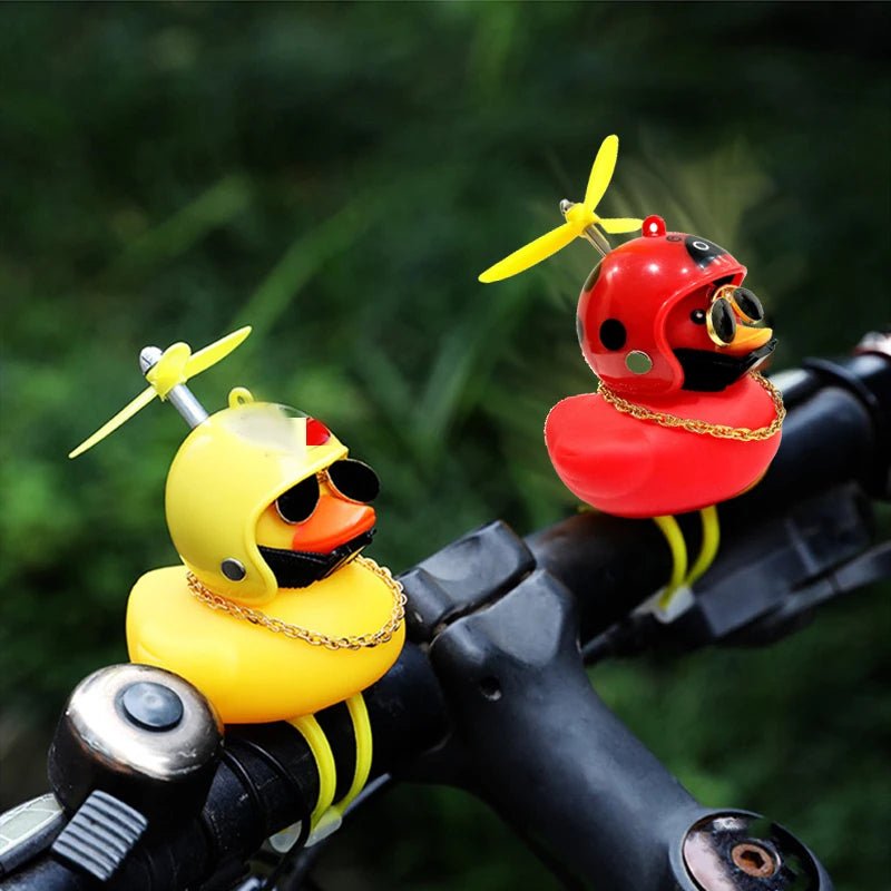 Car Duck With Helmet Broken Wind Pendant Small Yellow Duck Road Bike Motor Helmet Riding Cycling Accessories Without Lights - shift - knoobs