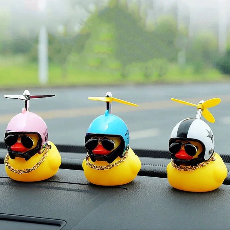 Car Duck With Helmet Broken Wind Pendant Small Yellow Duck Road Bike Motor Helmet Riding Cycling Accessories Without Lights - shift - knoobs