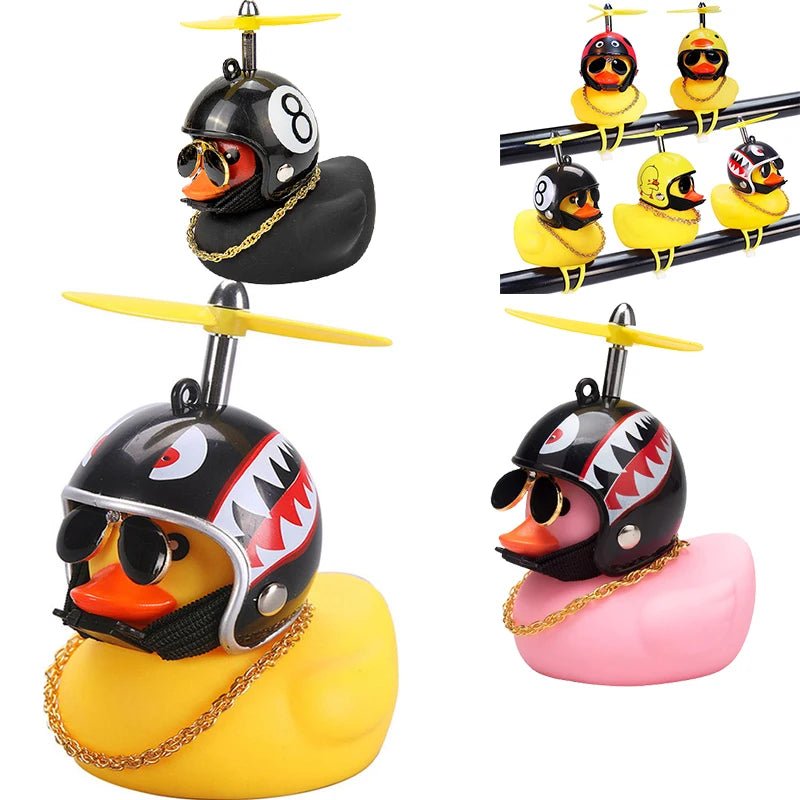 Car Duck With Helmet Broken Wind Pendant Small Yellow Duck Road Bike Motor Helmet Riding Cycling Accessories Without Lights - shift - knoobs