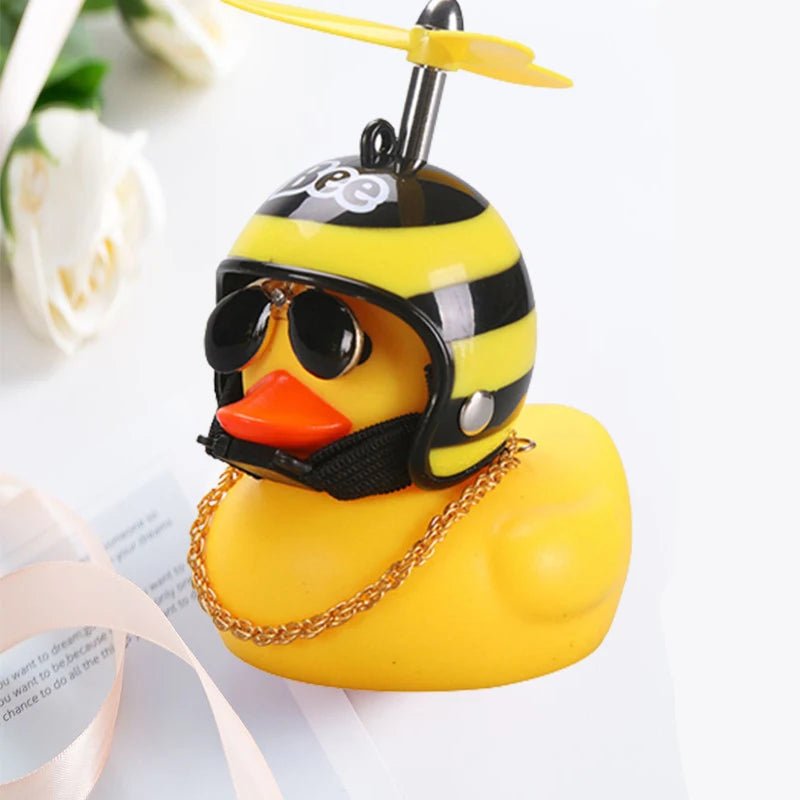 Car Duck With Helmet Broken Wind Pendant Small Yellow Duck Road Bike Motor Helmet Riding Cycling Accessories Without Lights - shift - knoobs
