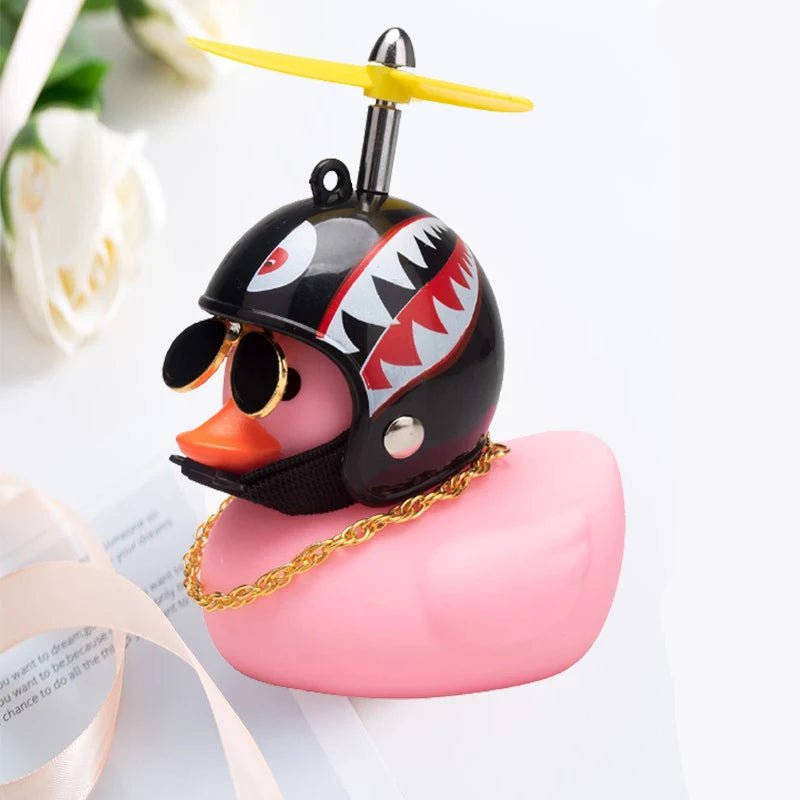 Car Duck With Helmet Broken Wind Pendant Small Yellow Duck Road Bike Motor Helmet Riding Cycling Accessories Without Lights - shift - knoobs