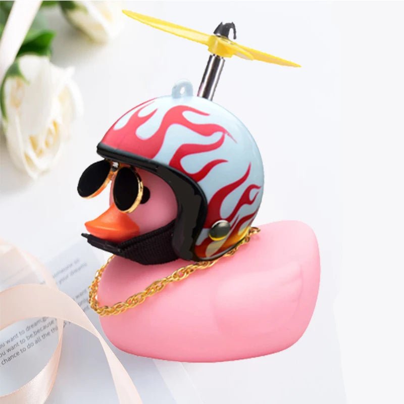 Car Duck With Helmet Broken Wind Pendant Small Yellow Duck Road Bike Motor Helmet Riding Cycling Accessories Without Lights - shift - knoobs
