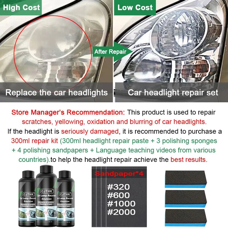 Car Headlight Restoration Polishing Kits Headlamp Scratch Remover Repair Cleaning Paste Remove Oxidation Headlight Polish Liquid - shift - knoobs