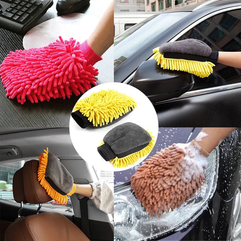 Chenille Car Wash Gloves Microfiber Wipe Car Sponge Scratch Free Car Wash Cleaning Coral Velvet Double - Sided Car Cleaning Tool - shift - knoobs