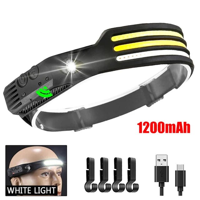COB LED Headlamp Induction Head Lamp Built - in Battery USB Rechargeable Head Flashlight Outdoor Camping Fishing Sensor Headlight - shift - knoobs