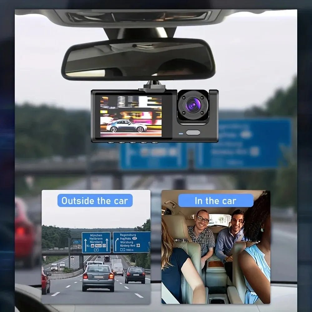 Dash Cam W/ IR Night Vision Loop Recording & 2" IPS Screen 1080P 3 Camera , DVR recorder, video recorder, Vehicle DVR - shift - knoobs