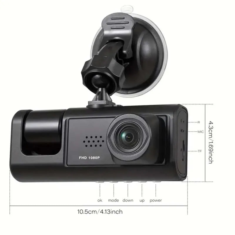 Dash Cam W/ IR Night Vision Loop Recording & 2" IPS Screen 1080P 3 Camera , DVR recorder, video recorder, Vehicle DVR - shift - knoobs