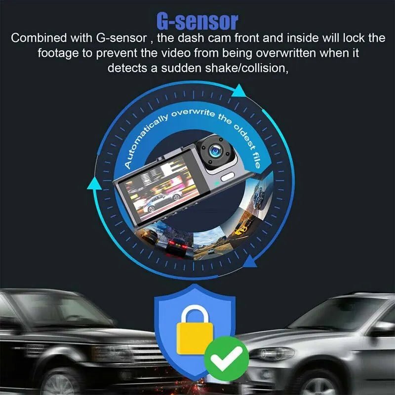 Dash Cam W/ IR Night Vision Loop Recording & 2" IPS Screen 1080P 3 Camera , DVR recorder, video recorder, Vehicle DVR - shift - knoobs
