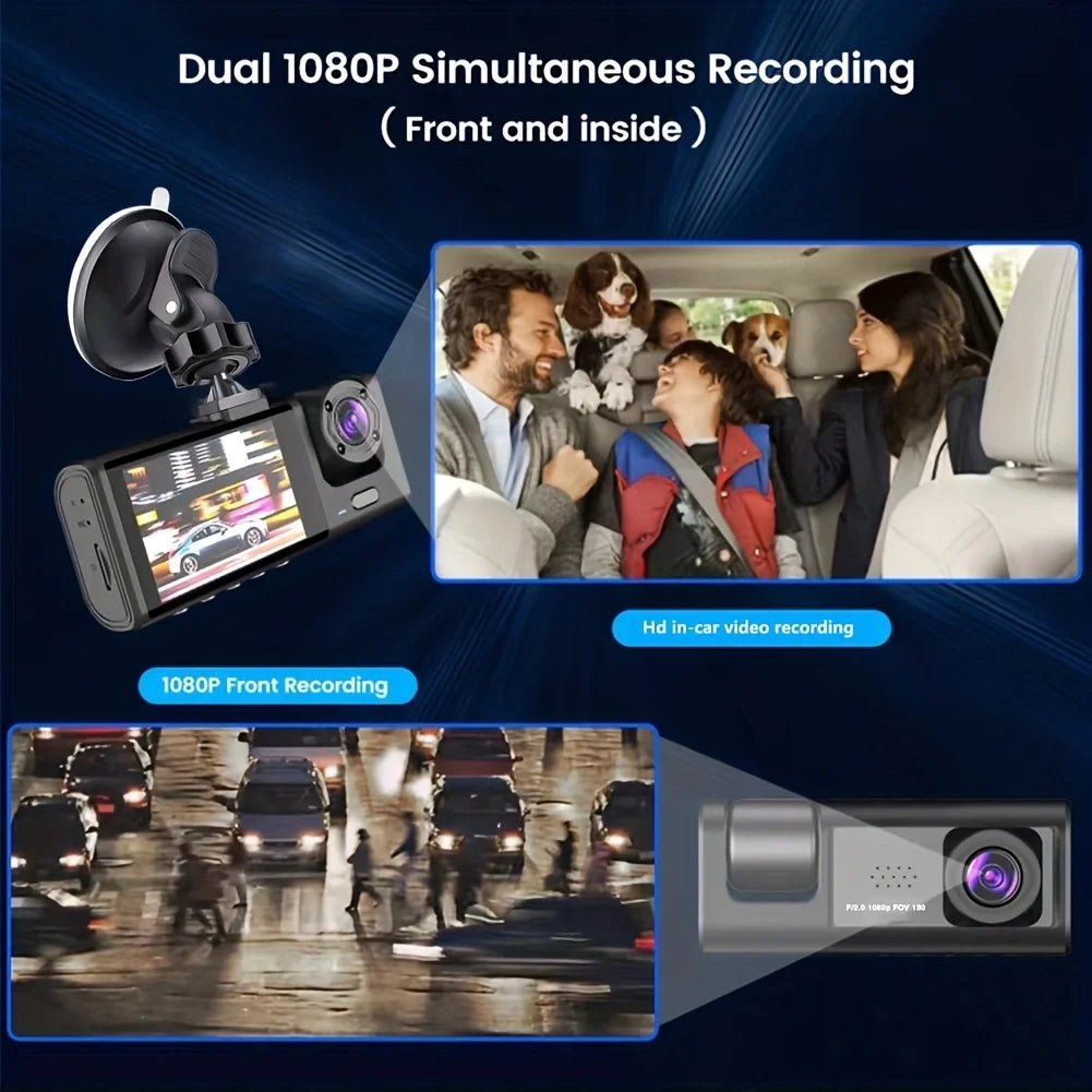 Dash Cam W/ IR Night Vision Loop Recording & 2" IPS Screen 1080P 3 Camera , DVR recorder, video recorder, Vehicle DVR - shift - knoobs