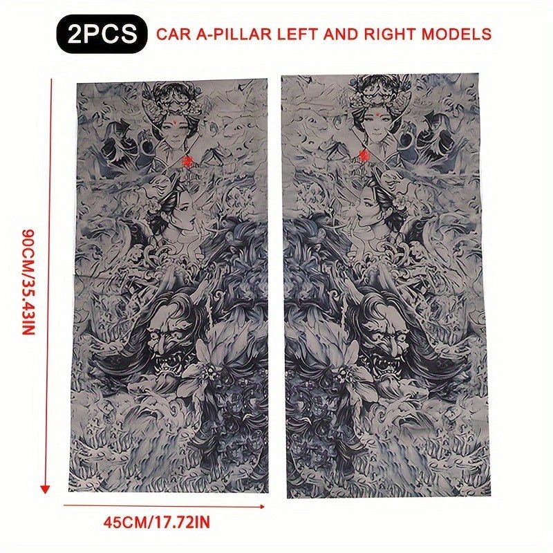 Geisha Prajnaparamita AB Pillar Modification Patch, Floral Print Adhesive Decal for Automotive A - Pillar And B - Pillar, Universal Size, Durable PU Material, Easy Installation - shift - knoobs