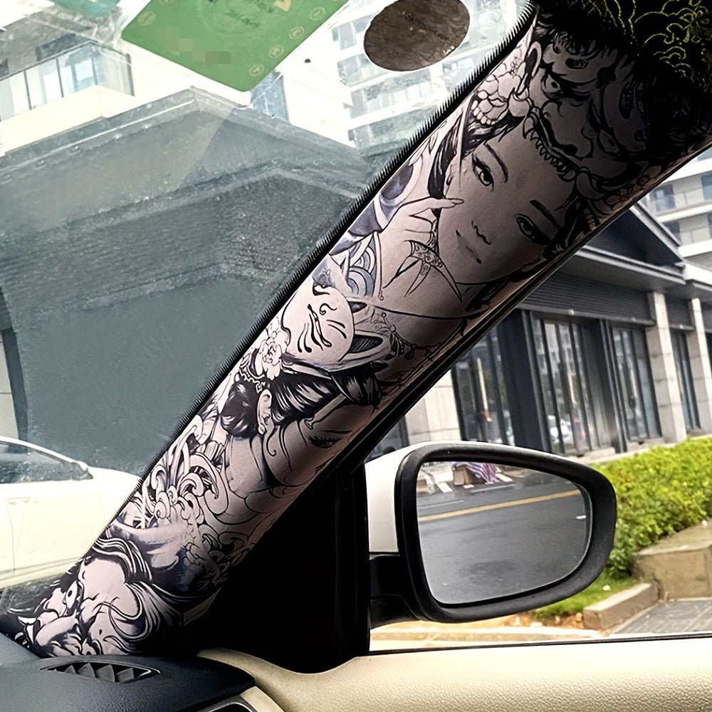 Geisha Prajnaparamita AB Pillar Modification Patch, Floral Print Adhesive Decal for Automotive A - Pillar And B - Pillar, Universal Size, Durable PU Material, Easy Installation - shift - knoobs