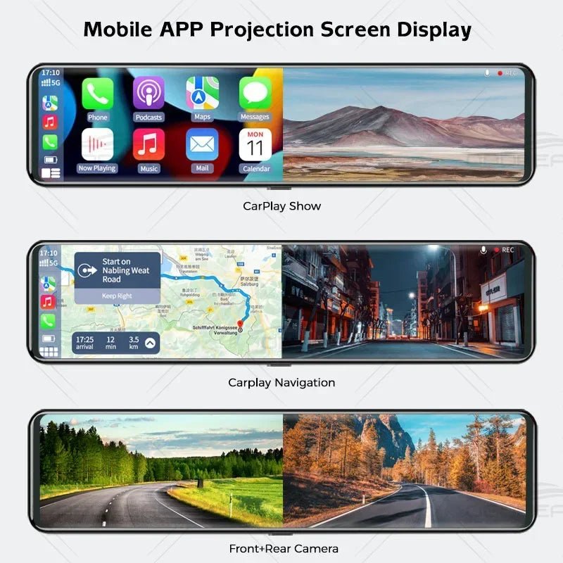 K4 11.26 Inch Carplay & Android Auto 4K 2160P Wifi Dash Cam Rearview Mirror Car DVR GPS Navigation Video Recorder Dual Lens - shift - knoobs