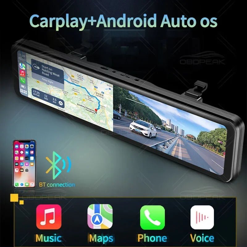 K4 11.26 Inch Carplay & Android Auto 4K 2160P Wifi Dash Cam Rearview Mirror Car DVR GPS Navigation Video Recorder Dual Lens - shift - knoobs