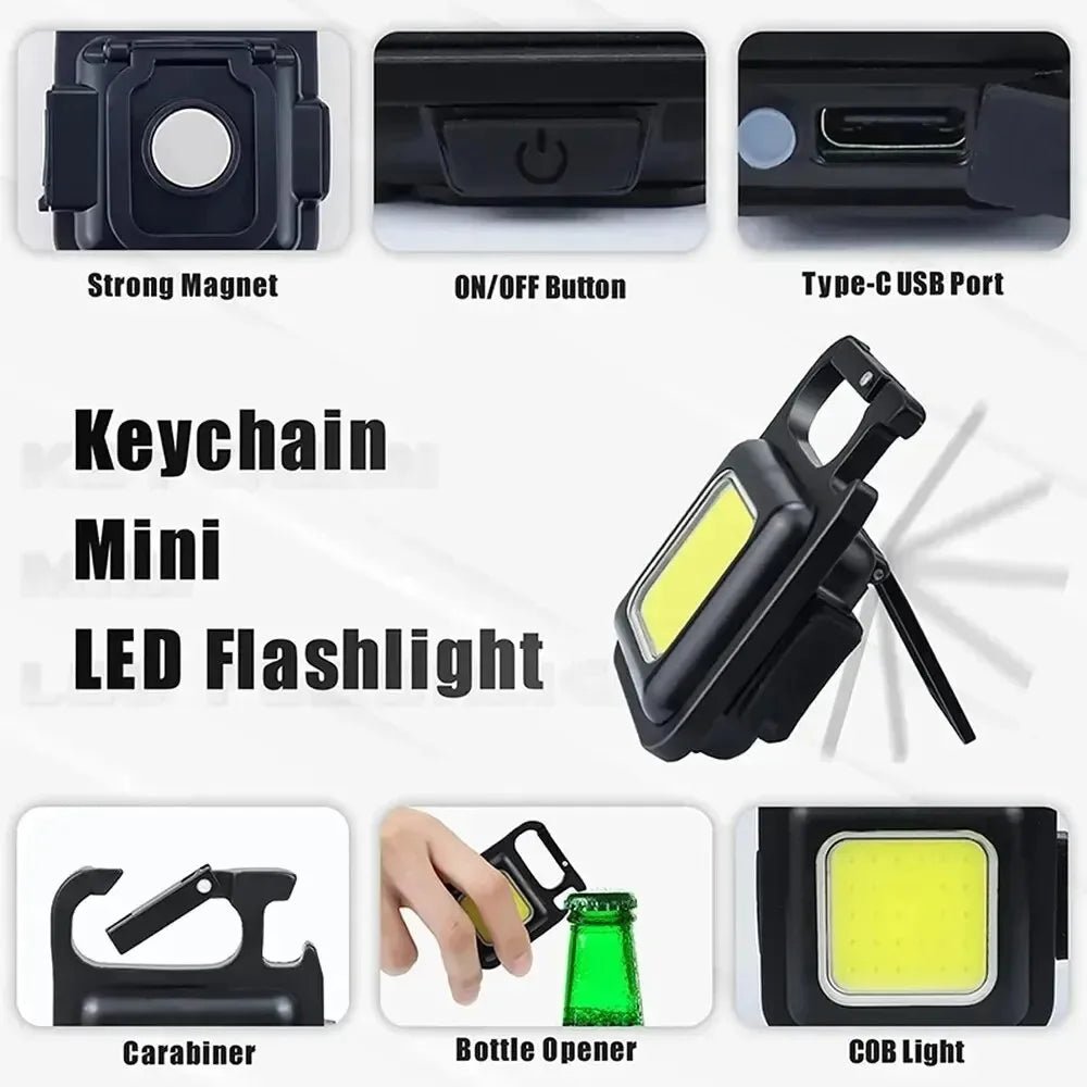 Mini LED Flashlight Keychain Multifunctional Portable COB Camping Lamps USB Charging Work Lights Outdoor Fishing Hiking Lanterna - shift - knoobs