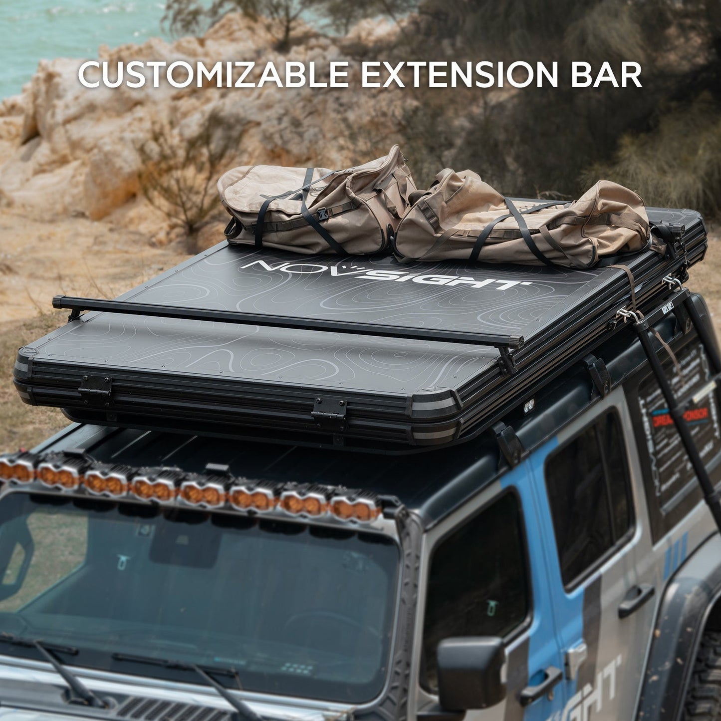 NOVSIGHT Black Roof Top Hard Shell Rooftop Tent 2 - 3 People Car Camping All Season with Luggage Rack Waterproof Rooftop Tent for for Jeep SUV Truck Overland Car Roof Tent For Camping with Ladder - shift - knoobs