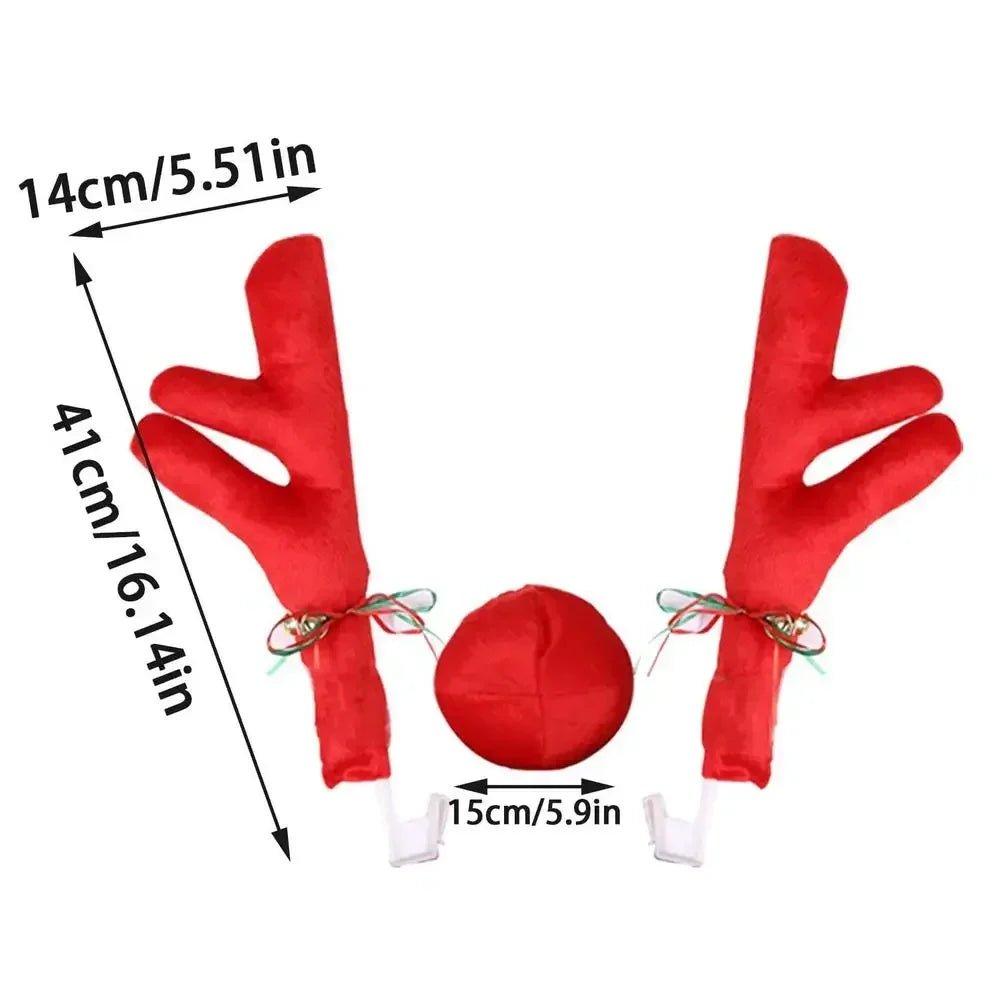 Reindeer Decoration Elk Antler Car Vehicle Nose Horn Costume Decor Set Rudolph Christmas Reindeer Antlers Red Nose Ornaments 1PC - shift - knoobs