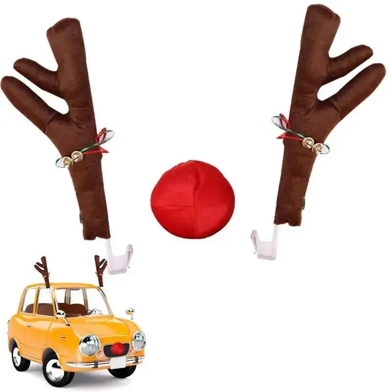 Reindeer Decoration Elk Antler Car Vehicle Nose Horn Costume Decor Set Rudolph Christmas Reindeer Antlers Red Nose Ornaments 1PC - shift - knoobs