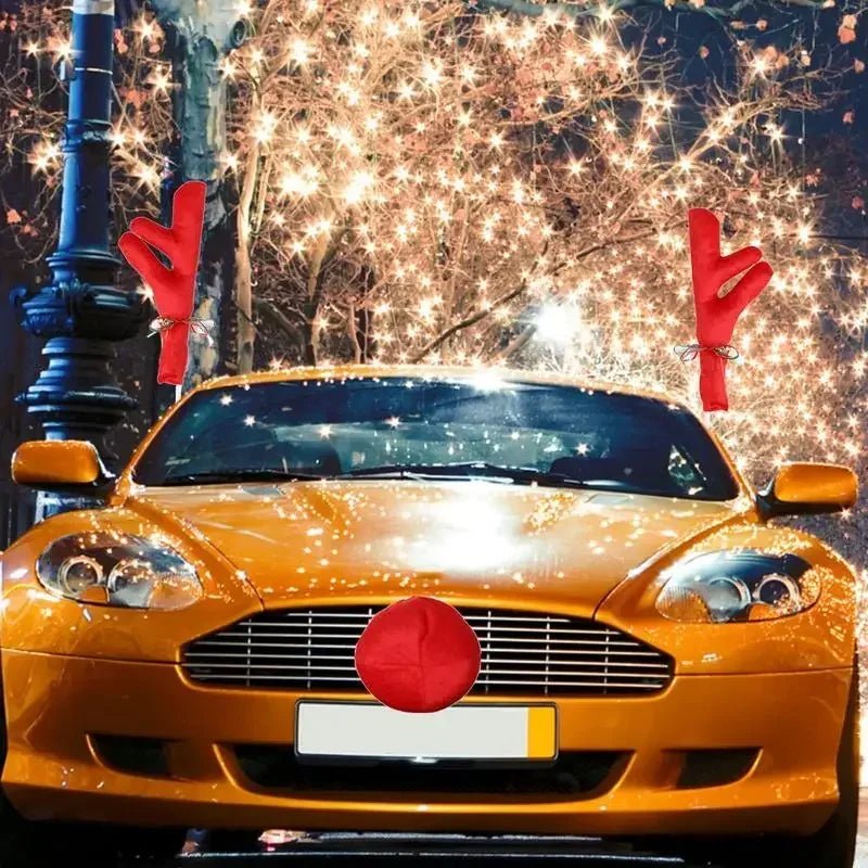 Reindeer Decoration Elk Antler Car Vehicle Nose Horn Costume Decor Set Rudolph Christmas Reindeer Antlers Red Nose Ornaments 1PC - shift - knoobs