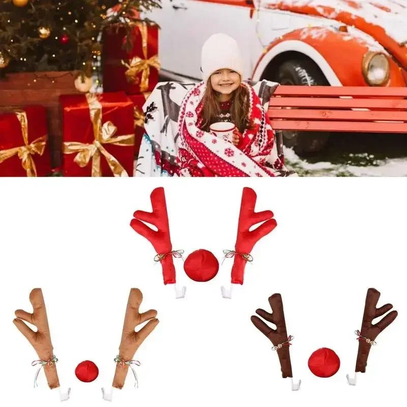 Reindeer Decoration Elk Antler Car Vehicle Nose Horn Costume Decor Set Rudolph Christmas Reindeer Antlers Red Nose Ornaments 1PC - shift - knoobs