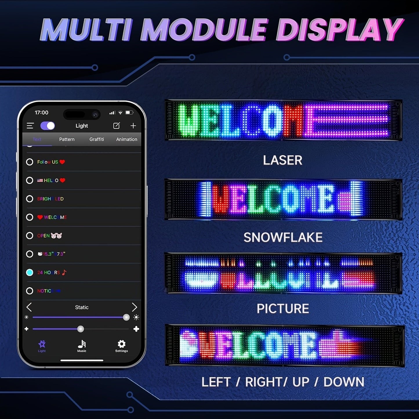 Scrolling Bright Advertising LED Signs, Flexible USB 5V LED Sign, App Control Custom Text Pattern Animation Programmable LED Display For Store, Hotel, Party - shift - knoobs