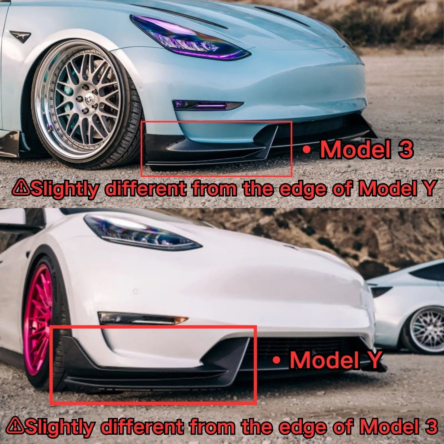 Tesla Model 3/Y 2017 - 2023 3Pcs Front Lip Spoiler Splitter Diffuser - shift - knoobs