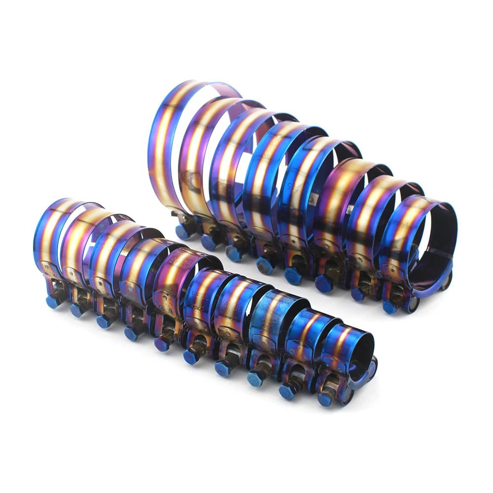 Universal Stainless Steel Hose Clamp Kit Adjustable Titanium Blue T Bolt Clamp 26mm to 114mm - shift - knoobs