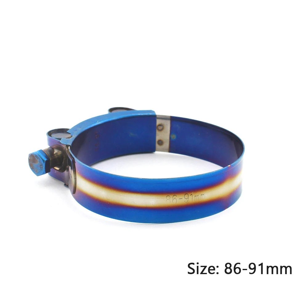 Universal Stainless Steel Hose Clamp Kit Adjustable Titanium Blue T Bolt Clamp 26mm to 114mm - shift - knoobs