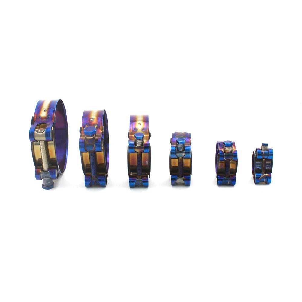 Universal Stainless Steel Hose Clamp Kit Adjustable Titanium Blue T Bolt Clamp 26mm to 114mm - shift - knoobs