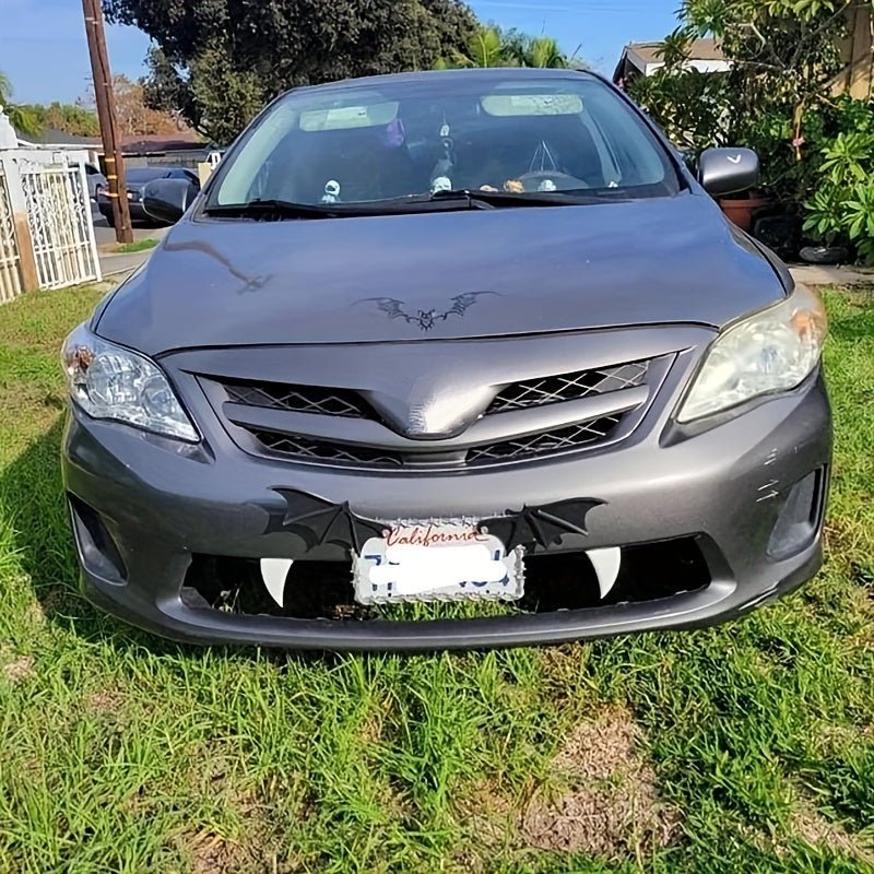 Vampire Teeth Design Polypropylene Fang Grille Inserts for Vehicle Bumper - Halloween Decor Accents (No Installation Hardware Included) - shift - knoobs