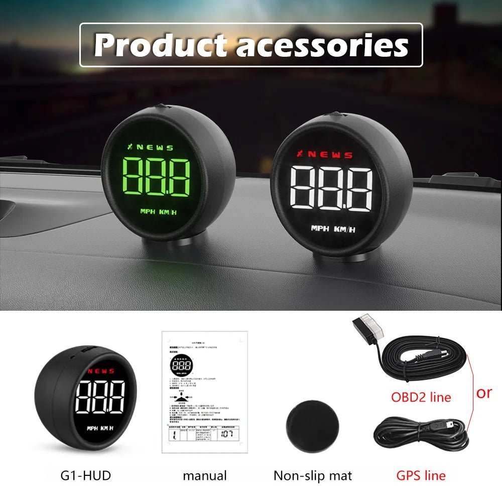 WiiYii G1 Car HUD OBD2 GPS On - board Computer Digital Head Up Display Auto Speedmeter Speed Windshield Projector For All Car - shift - knoobs