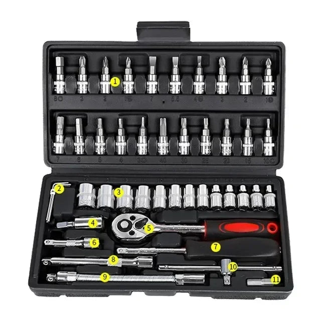 Wrench Set 46/53Pcs Tool Kit For Car Tool Screwdriver And Bit Ratchet Torque Quick Wrench Spanner Wrench Socket Key Hand Tools - shift - knoobs