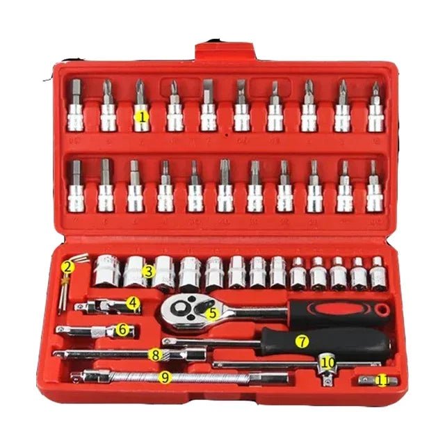 Wrench Set 46/53Pcs Tool Kit For Car Tool Screwdriver And Bit Ratchet Torque Quick Wrench Spanner Wrench Socket Key Hand Tools - shift - knoobs