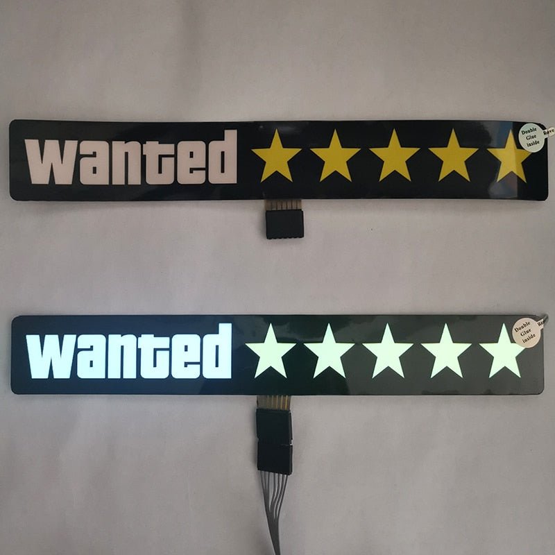 5 Stars Wanted Led Light-Emitting Window Sticker Windshield Sticker Decorative Car Accessories Light Board Without Battery - shift-knoobs