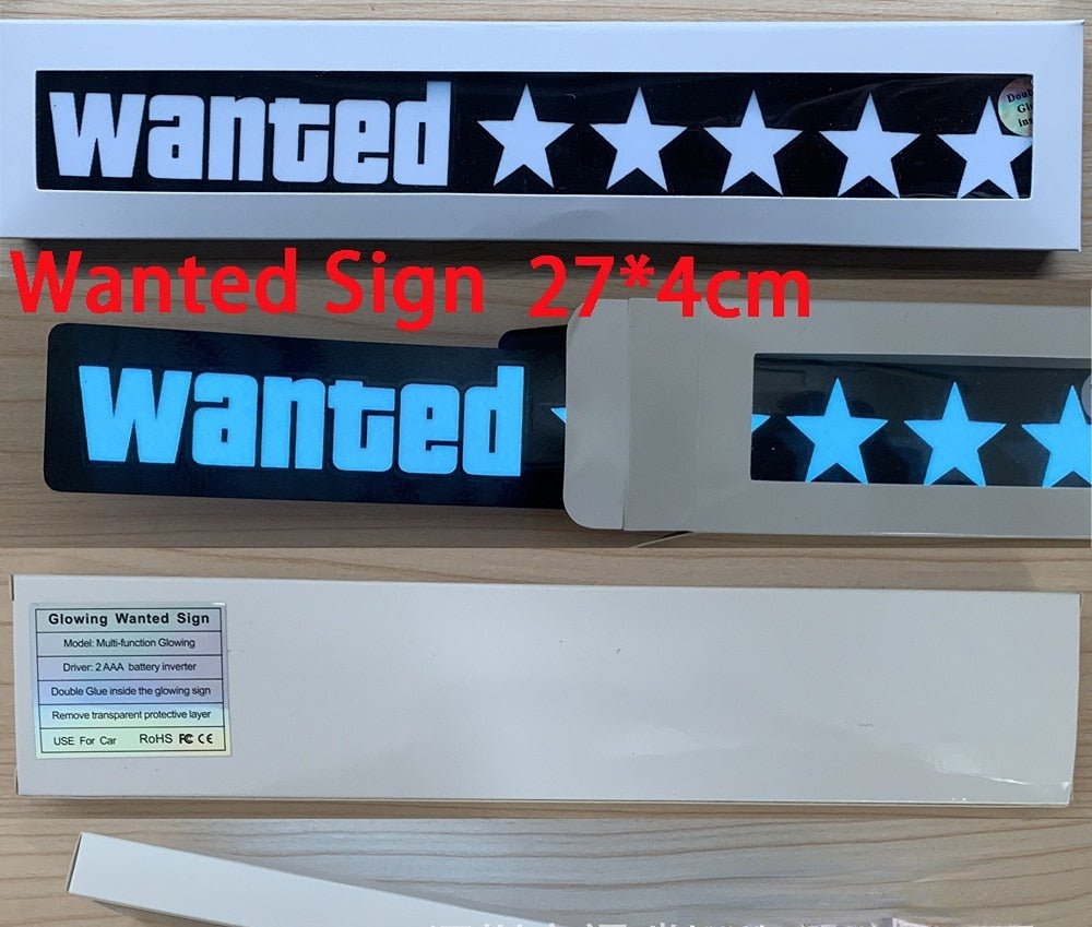 5 Stars Wanted Led Light-Emitting Window Sticker Windshield Sticker Decorative Car Accessories Light Board Without Battery - shift-knoobs