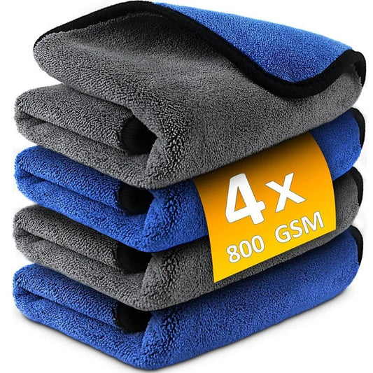 1 - 4pcs Microfiber Car Washing Towel Soft Quick Drying Windows Mirrors Wiping Rags Home Double Layer Cleaning Cloths 500GSM - shift - knoobs