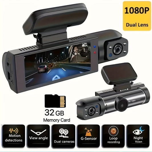 1080P Dual Camera Dash Cam For Cars With IR Night Vision, Loop Recording, And Wide Angle Lens - 3.16 Inch IPS Screen - shift-knoobs