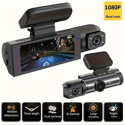 1080P Dual Camera Dash Cam For Cars With IR Night Vision, Loop Recording, And Wide Angle Lens - 3.16 Inch IPS Screen - shift-knoobs
