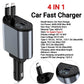 120W Retractable Car Charger 4 in 1 USB C Fast Charging Car Cigarette Lighter Charger Adapter for iPhone Xiaomi Huawei Samsung - shift - knoobs