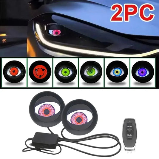 12V Remote Control Eyes Dynamic Devil Eyes LED Car Lights 2 Inch Retrofit Kits Headlight Assembly Auto Accessories Bi Led Lenses - shift - knoobs