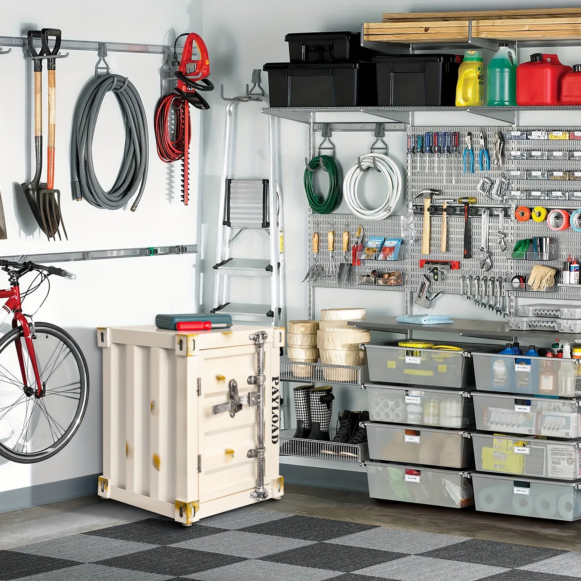 1pc 1 Door/2 Door Industrial Container, Side Table, Retro Bedside Table, Storage Cabinet With Door And Lock - shift - knoobs