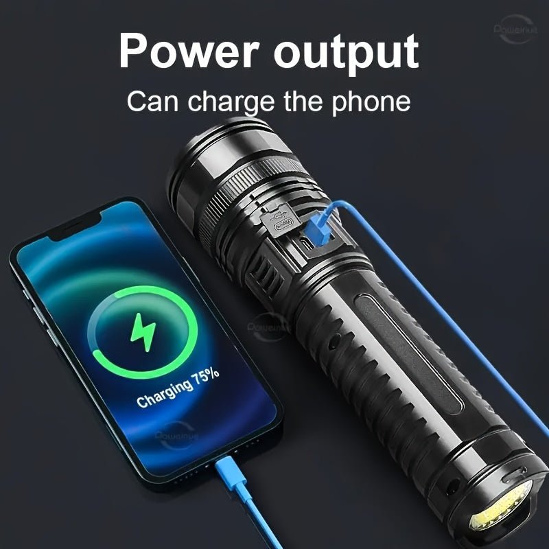 2024 Upgrade 1pc Ultimate Rechargeable LED Flashlight - 5 Lighting Modes, Waterproof, Long - Lasting Power - Durable Brightness for Emergencies, Camping, Hunting, Outdoor Adventures - Portable & Rugged Grip - shift - knoobs