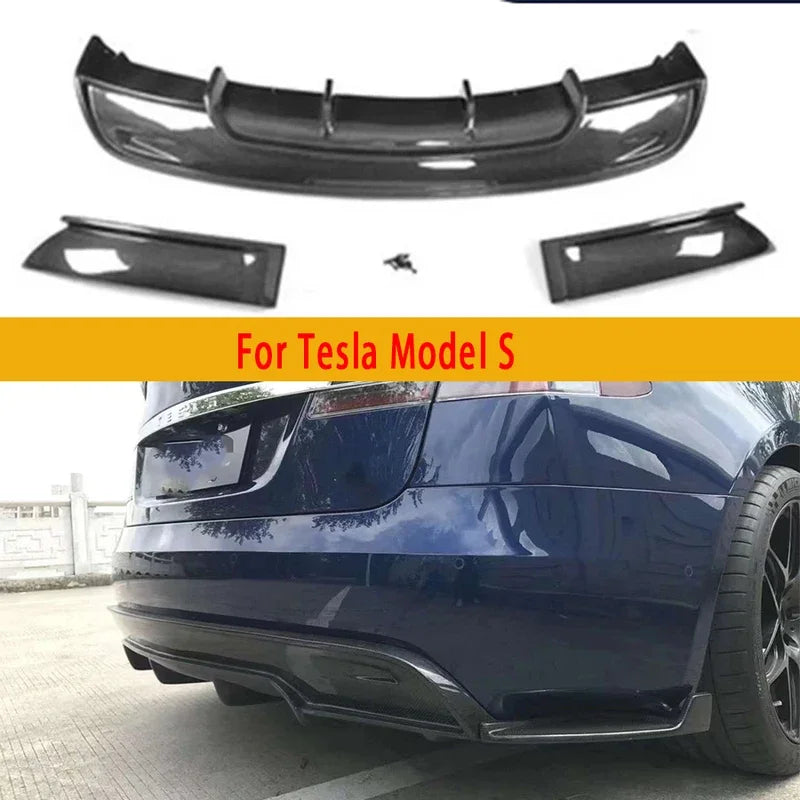 For Tesla Model S 2017  Carbon Fiber Back lip Car Bumper Diffuser Rear Splitters Spoiler Car Accessories body kit