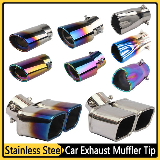 Dual/Single Exhaust Tip Inlet Bolt-on Square Round Edge Tailpipe Muffler Tip Double Outlets Tailpipe Replacement Accessory ﻿