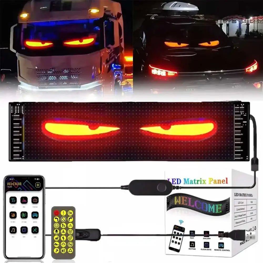 Car LED Matrix Pixel Panel DIY RGB LIghting Graffiti Scrolling Text Board Windshield Advertising Screen Bluetooth APP Control - shift - knoobs