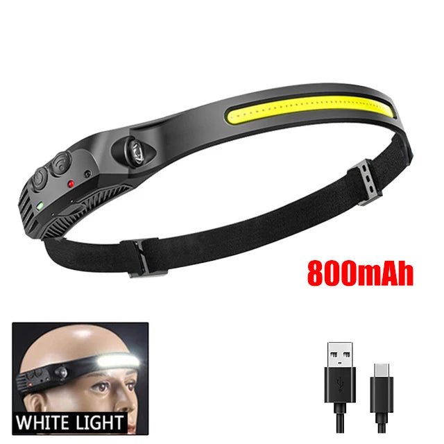 COB LED Headlamp Induction Head Lamp Built - in Battery USB Rechargeable Head Flashlight Outdoor Camping Fishing Sensor Headlight - shift - knoobs