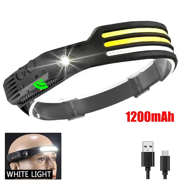 COB LED Headlamp Induction Head Lamp Built - in Battery USB Rechargeable Head Flashlight Outdoor Camping Fishing Sensor Headlight - shift - knoobs