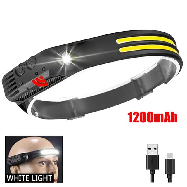 COB LED Headlamp Induction Head Lamp Built - in Battery USB Rechargeable Head Flashlight Outdoor Camping Fishing Sensor Headlight - shift - knoobs