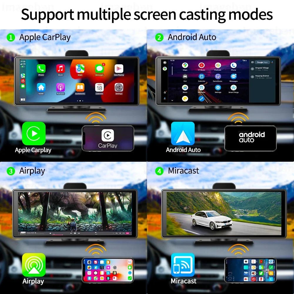 Imagebon 10.26" 4K ADAS Wireless CarPlay & Android Auto Dash Cam Night Vision 24h Park Monitoring Loop Recording GPS FM Car DVR - shift - knoobs