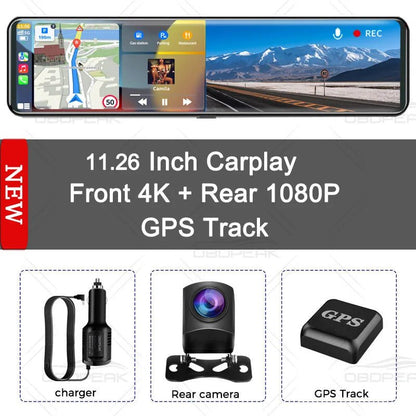 K4 11.26 Inch Carplay & Android Auto 4K 2160P Wifi Dash Cam Rearview Mirror Car DVR GPS Navigation Video Recorder Dual Lens - shift - knoobs